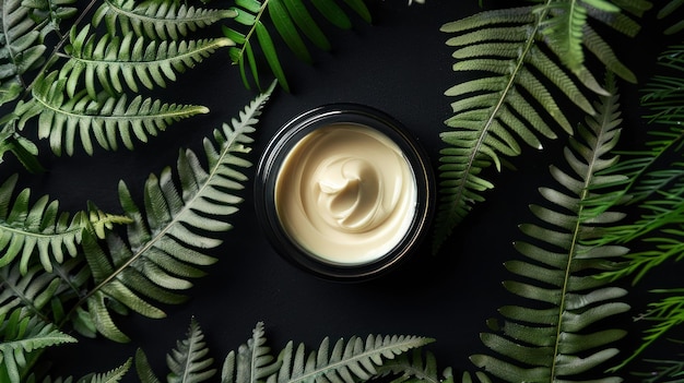 Natural Beauty Cream with Green Leaves