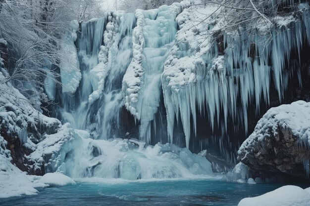 Photo natural beauty of a frozen waterfall in a winter landscape