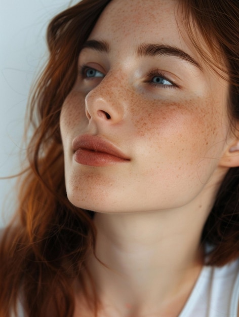 Natural Beauty Portrait with Freckles and Radiant Skin