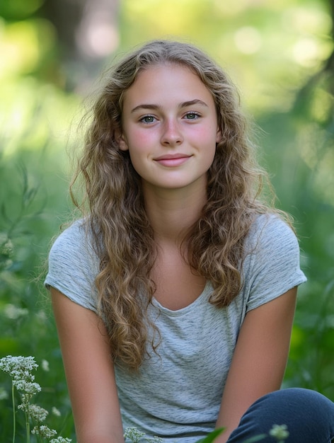 Natural Beauty Portrait of a Young Woman in a Serene Outdoor Setting