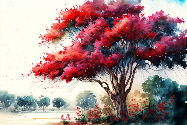 Natural beauty red tree creative digital illustration painting