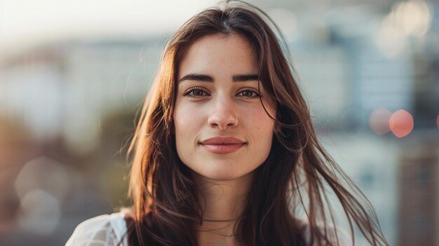 Natural Beauty Woman Smiling Outdoor Portrait at Sunset