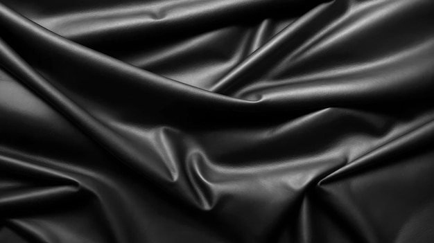 natural black leather texture Wavy folds black leather material background black crumpled leather black leather background with folds