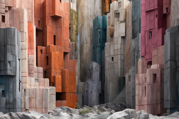 Natural brutalist architecture embedded in massive tectonic plates Generative AI