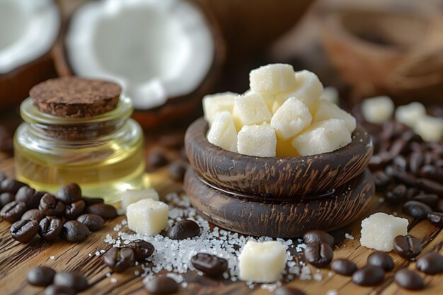 Natural Coconut Oil Sugar Cubes and Coffee Beans for a SpaThemed Arrangement