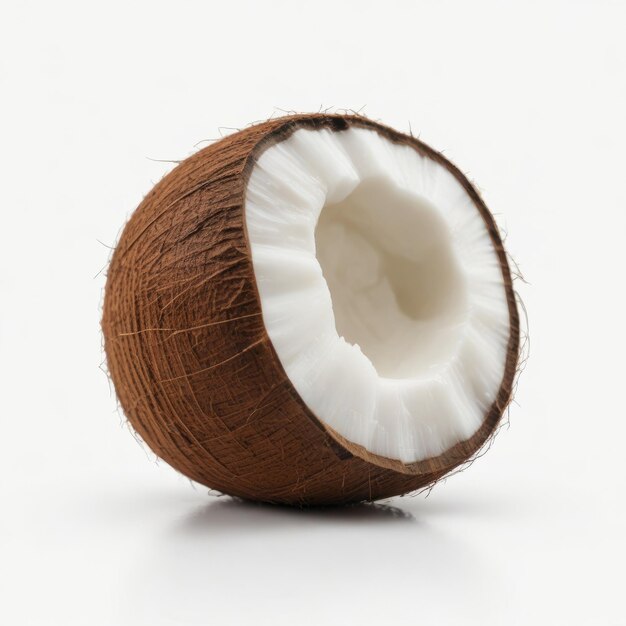 natural coconut on a white background with pulp