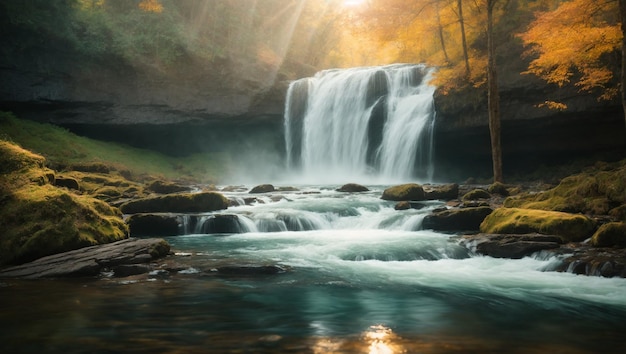 Natural Color Abstraction Reflection of Light in a Waterfall