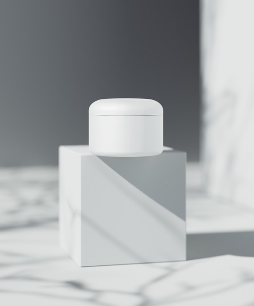 Natural Cosmetic product presentation scene. Ourdoor placement. White blank Jar. 3d illustration content