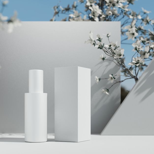 Natural Cosmetic product presentation stage. Studio mock up placement. White blank Jar bottle. 3d illustration content