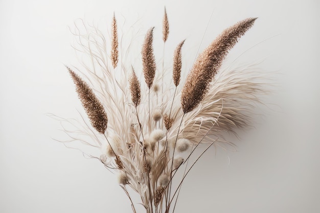 Natural dried hare's tail grass bouquet on white backgroud Illustration AI Generative