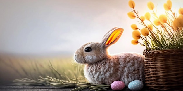 Natural easter background with eggs Generative ai