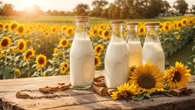 Natural farm cow's milk outdoors flowers