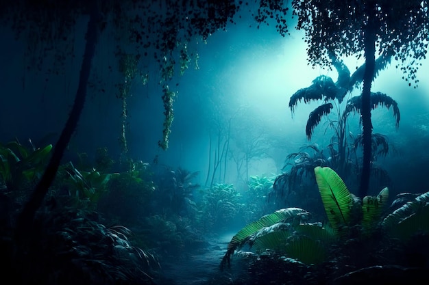 Natural forest landscape Foggy dark forest