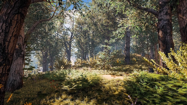 Natural forest landscape and metaverse technology 3D render