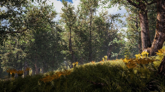 Natural forest landscape and metaverse technology 3D render