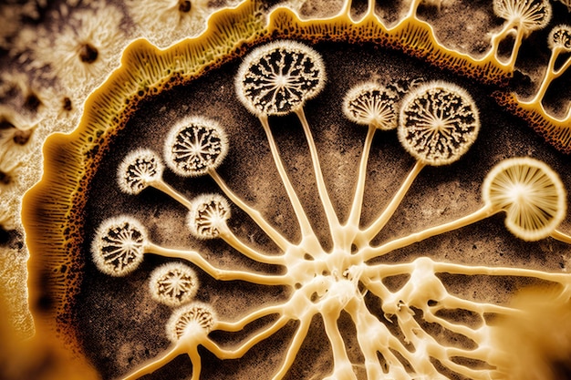 Photo natural fungus mycelium network texture closeup