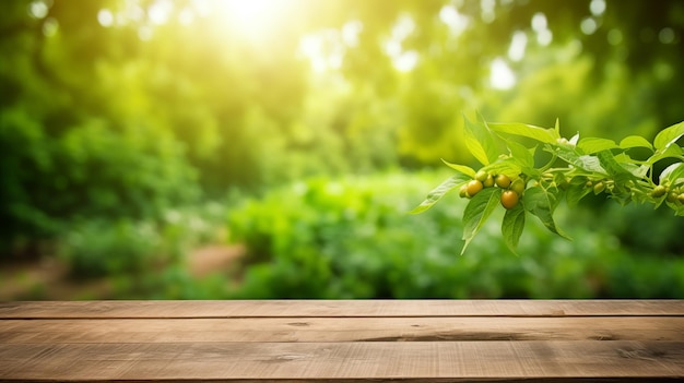 Natural garden background with copy space on a wooden surface