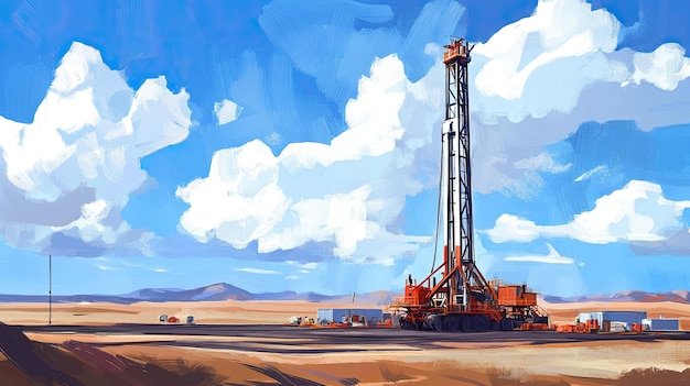 Natural gas extraction site with drilling equipment leaving room for copy in the sky