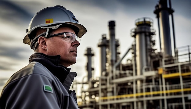 In a natural gas facility a refinery engineer inspects gas storage and supply Genaretive AIIn a natural gas facility a refinery engineer inspects gas storage and supply Genaretive AI