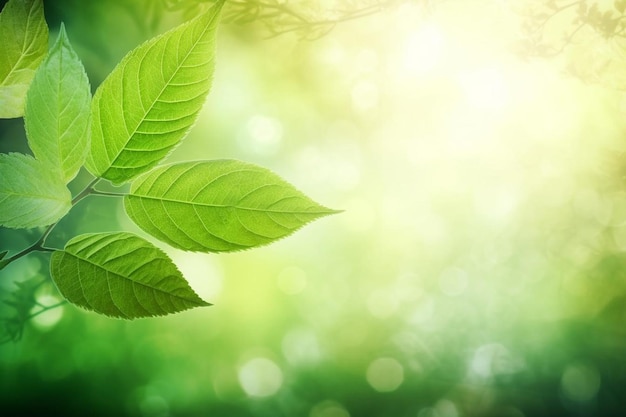 Natural green leaves with blur bokeh spring or summer background