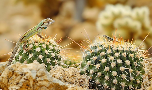 Photo natural harmony cactus with lizard