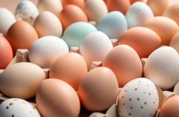 natural healthy food Easter preparation plenty of colorful eggs in palette