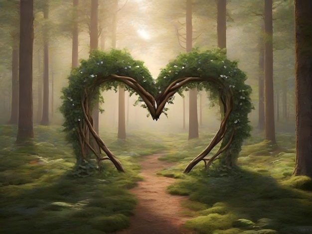 A natural heartshaped arch symbolizes the enduring strength of love in the heart of the forest