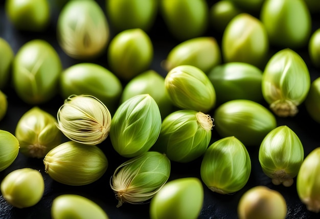 natural hemp seed on black stone background