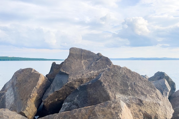 Natural huge stones on the seashore