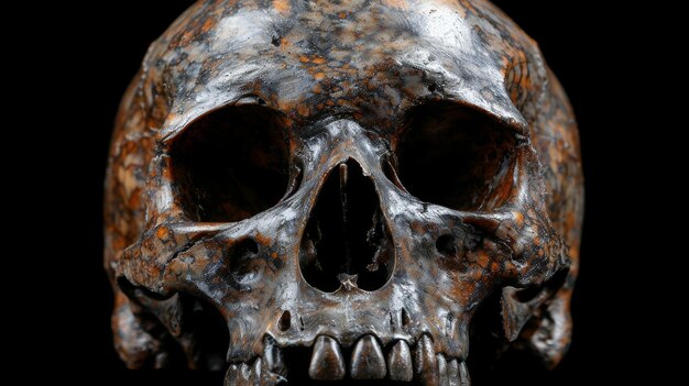 Natural human skull on isolated black background