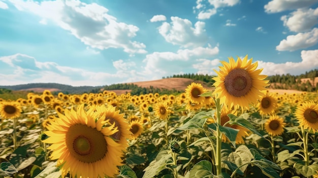 Natural landscape of a field of sunflowers on a sunny day