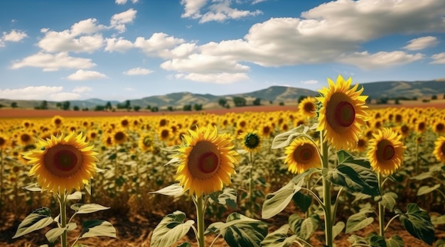 Natural landscape of a field of sunflowers on a sunny day