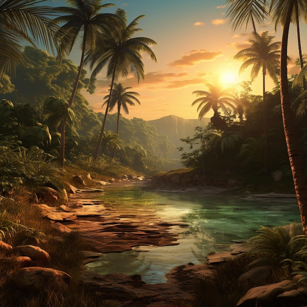 Natural landscape and palm trees