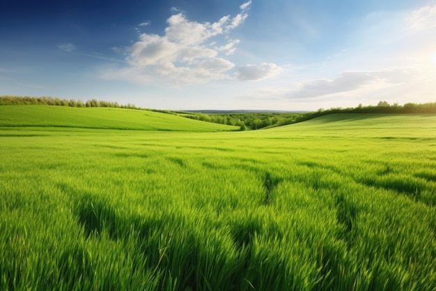 Natural landscape with green grass field spring summer landscape