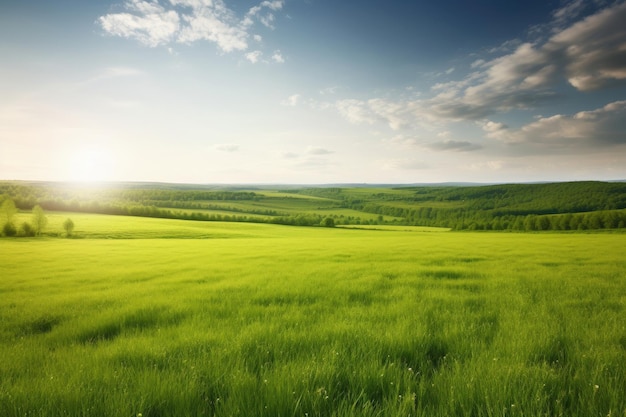 Natural landscape with green grass field spring summer landscape