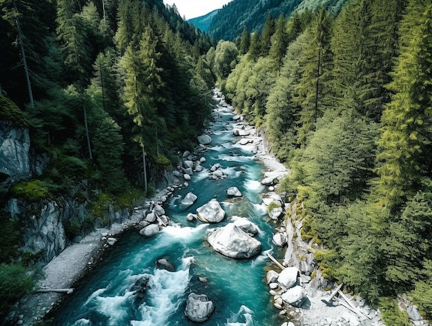 Natural landscape with river mountains and forest