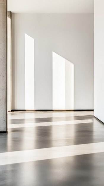 Natural light casts shadows on a minimalist interior with sleek flooring during the afternoon in a modern space