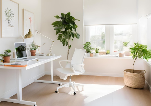 Photo a natural light home office with ergonomic chair