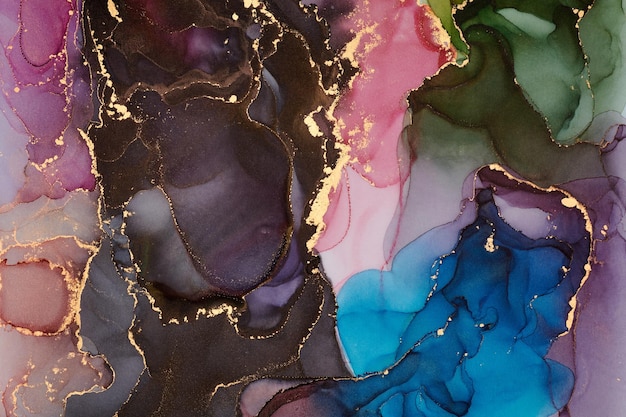 Natural luxury abstract fluid art painting in alcohol ink technique Tender and dreamy wallpaper Mixture of colors creating transparent waves and golden swirls For posters other printed materials