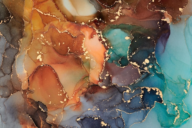 Natural luxury abstract fluid art painting in liquid ink technique Tender and dreamy wallpaper Mixture of colors creating transparent waves and golden swirls For posters other printed materials