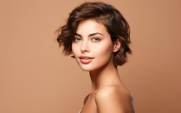 Natural Makeup Enhances short hair Woman Portrait