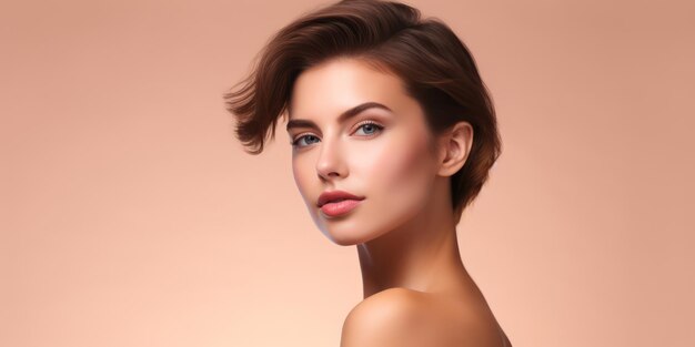 Natural Makeup Enhances short hair Woman Portrait