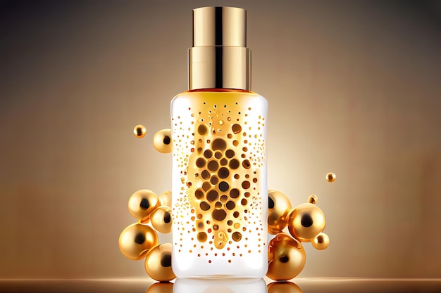 Natural Molecule gold on soft background concept skin care cosmetics solution Generative Ai