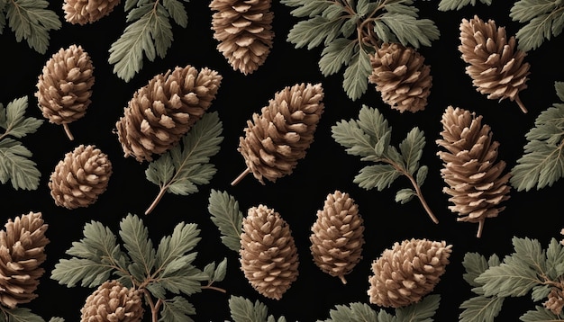 Natural Pine Cones on Midnight Green