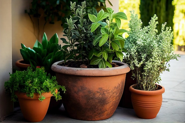 Natural plants in pots green garden