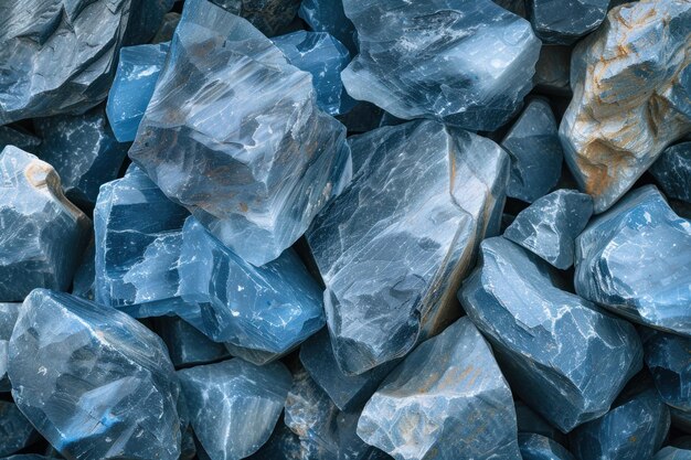 Natural raw blue calcite gemstones background