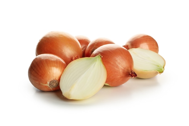 Natural raw onion isolated on white background