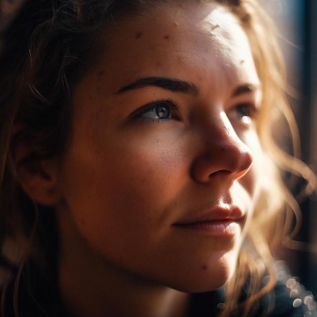 Natural real person portrait and closeup of a woman girl or female outside in nature or a forest Artistic edgy and cute or pretty face AI generated