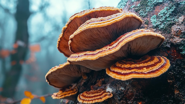 Photo natural reishi mushroom growing on old bark