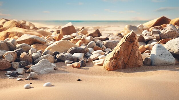 Natural Rocks and Stones on Beach Ground Cutout Background